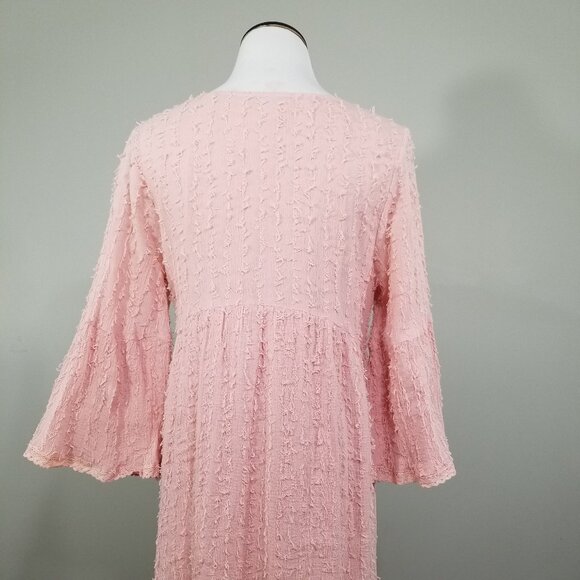 Paisley Vine Boho Chic Pink Eyelash Fringe Babydoll Mini Dress M - Picture 7 of 11